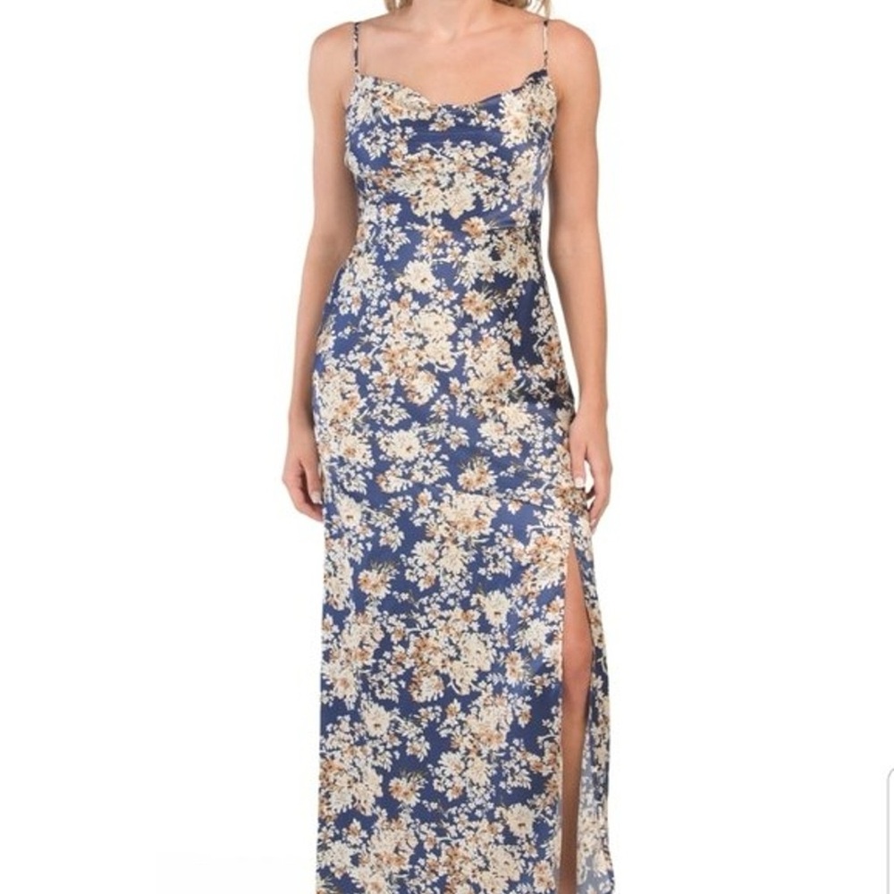 Floral Navy Maxi Dress with Slit